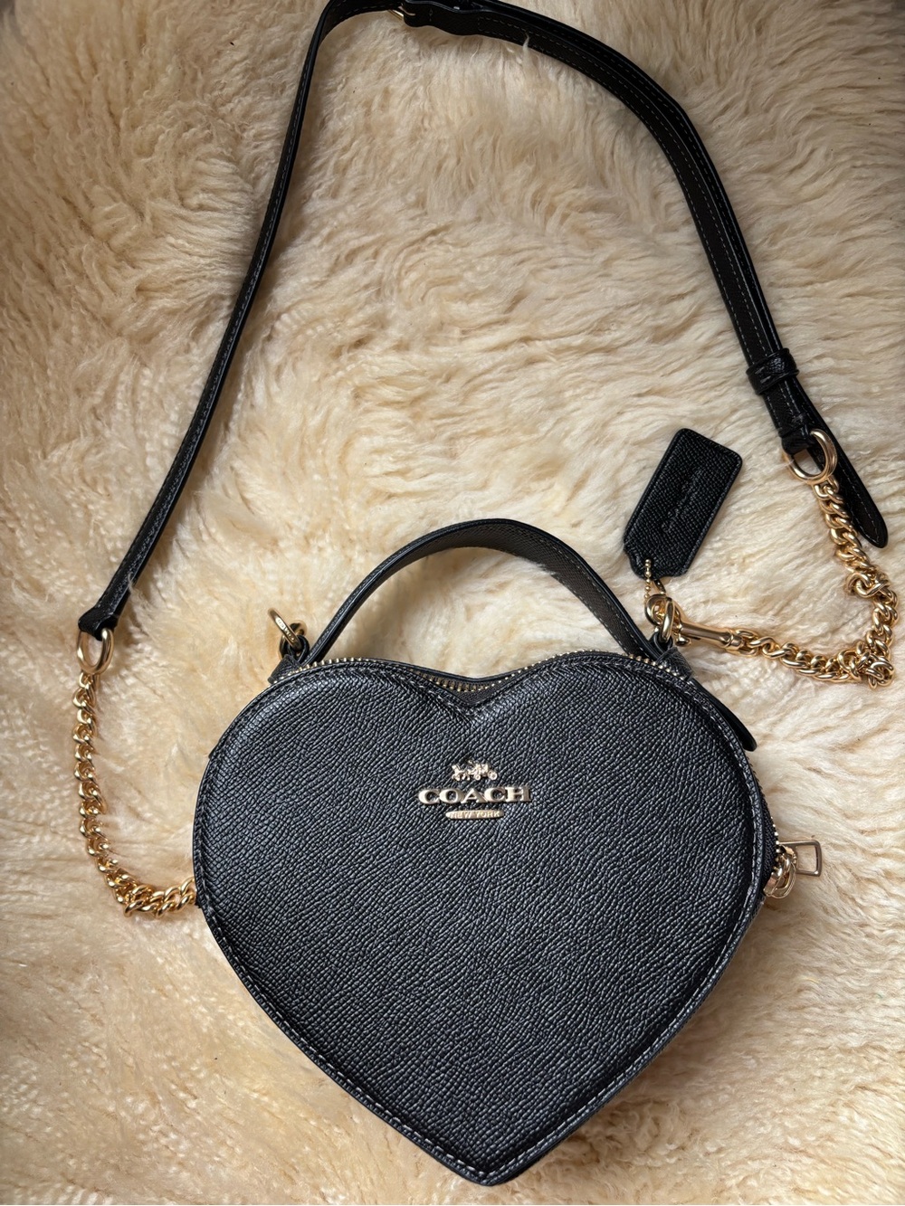 Coach Black Heart Crossbody Bag with Gold Hardware